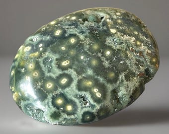 Ocean Jasper Palmstone, Orbicular Green Ocean Jasper, Collector’s Jasper Pocket Crystal (32)