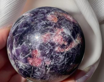 Unicorn Stone XL Statement sphere, Natural Unique Rare Crystal ball, Lepidolite Pink Tourmaline Aquamarine Collector Sphere