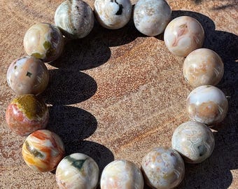 8th Vein Ocean Jasper Bracelet Big beads, Orbicular Ocean Jasper old stock collectors edition gift