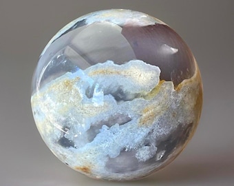 Moody Blue Chalcedony & Grey Jelly Agate Sphere, Madagascar Crystal Ball, Natural Unique Polished Stone Home Decor