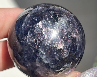 Iolite Flash Sphere with Pink Silver flashes AAA Iolite , Rare Find Crystals, Natural Polished Purple Blue Gemstone