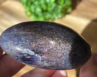 Iolite Sunstone Large Crystal Palmstone - Natural Unique Collectors Polished Crystal - Golden & Pink Confetti Iolite