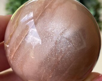 Peach Moonstone Sphere with Golden and Silver Flash , High Quality Natural Sphere , Sunstone Moonstone