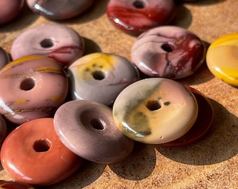 Mookaite Small Donut, Mini Circle Crystal Pendant carving, Dendritic inclusions Colorful Mookite Round Bead