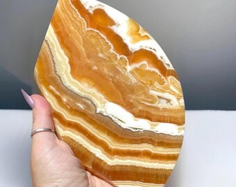 Orange Calcite Premium Statement Slab  • Xl Natural Crystal Stone • White & Orange Unique Calcite #60