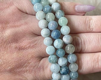 Aquamarine Bracelet 8mm - Natural Gemstone Bracelet- Shades of Blue Beryl Crystal Bracelet - Aquarius Pisces - Throat Chakra