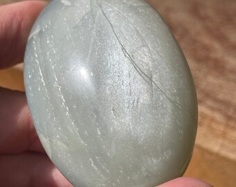 Silky Green Sage Moonstone Palmstone Pocket Crystal - No. 18