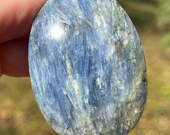 Blue Kyanite with Green Kyanite Palm Stone - Manifestation Crystal Stone - Kyanite Pocket Rock