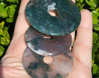 Moss Agate Donut, Translucent Moss Agate Round bead carving, Crystal Donuts, Colorful Moss Agate
