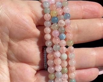 Morganite Bracelet 5mm - Beryl Beaded Bracelet with Morganite, Aquamarine, Helidor - No. 200