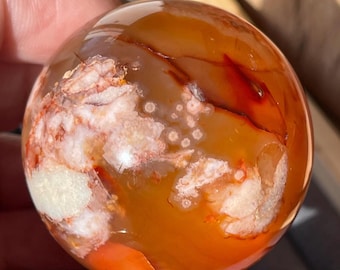 Carnelian Flower Agate Sphere, HQ Collectors Crystal Orb (40)