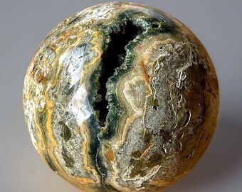 Orbicular Ocean Jasper Sphere, Natural Large Unique Madagascar Jasper Crystal Ball, Kabamby Jasper Statement Sphere
