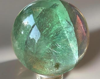 Green Fluorite Sphere full of Rainbows • HQ Watermelon Fluorite sphere • AAA Natural Crystal Ball