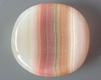 Pink Banded Calcite Cookie Flat: Colorful Crystal Polished Gemstone Pocket Round Stone