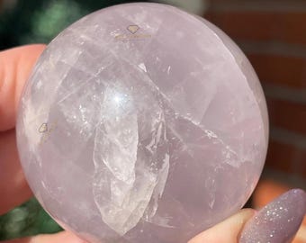 Periwinkle Rose Quartz Sphere, AAA Quality Unique Crystal, Rainbow Lavender Quartz Ball