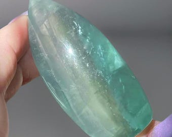 Green Fluorite Crystal Drop, Natural Polished Crystal Flame, Unique Crystal Home Decor