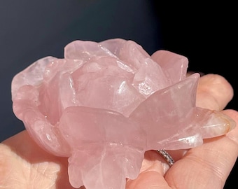 Rose Quartz Crystal Flower on a stand, Natural Gemstone Rose Sculpture, Unique Crystal Whimsical Home Decor, Mother’s Day Gift