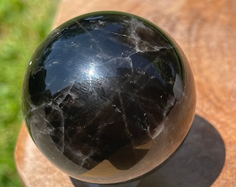 Star Black Rose Quartz Sphere with Rainbows and Flash , Madagascar Rose Quartz , HQ Rare Crystals