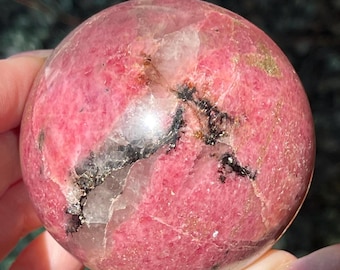 Rhodonite in Quartz Crystal Sphere: Pink and Black Home Decor Orb (391)