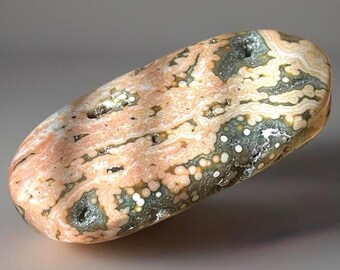 Veinless Ocean Jasper Large Elongated Palmstone, Marovato Orbicular Jasper Crystal Stone, Collectors Unique Colorful Ocean Jasper with Quart