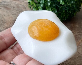 Calcite Fried Egg Funny Crystal Carving - #93