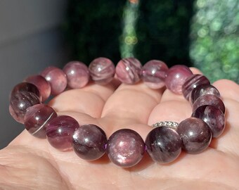Gem Lepidolite sphere Bracelet with a Flash, Lepidolite Collector Grade Crystal, #13