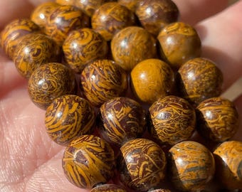 Calligraphy Stone Beaded Bracelet - 10mm Beads, Natural Mariam Stone Bracelet, Layering Gemstone Jewelry