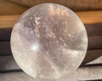 Rare White Fluorite Sphere with Pink Phantoms and Mica: HQ Fluorite Polished Crystal (381)