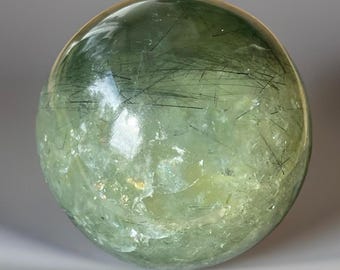 Prehnite Sphere with Green & Black Tourmaline Rutile ( 424)