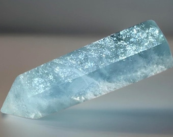 Aquamarine Tower full of Silver Flash,  Blue aquamarine  point, AAA Grade Aquamarine, #52