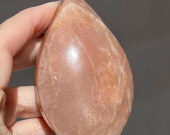 Peach Moonstone Crystal Flame Teardrop - High Quality Natural Unique Collectors Crystal - Golden Confetti Moonstone