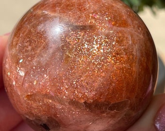 Arusha Sunstone Large Sphere • Rainbow Confetti and Silver Flash Golden Sunstone • AAA Rare HQ Crystals