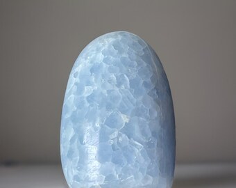 Blue Calcite Freeform • Mexican Sky Blue Calcite • Natural Polished Stone Flame • Genuine Crystal for Gifting & Collecting