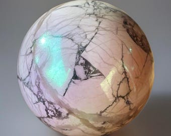 Aura Howlite Sphere 60mm • Energy Balance Stone • White Howlite with Iridescent Aura • Meditation & Spiritual Crystal Gift • Unique Rocks