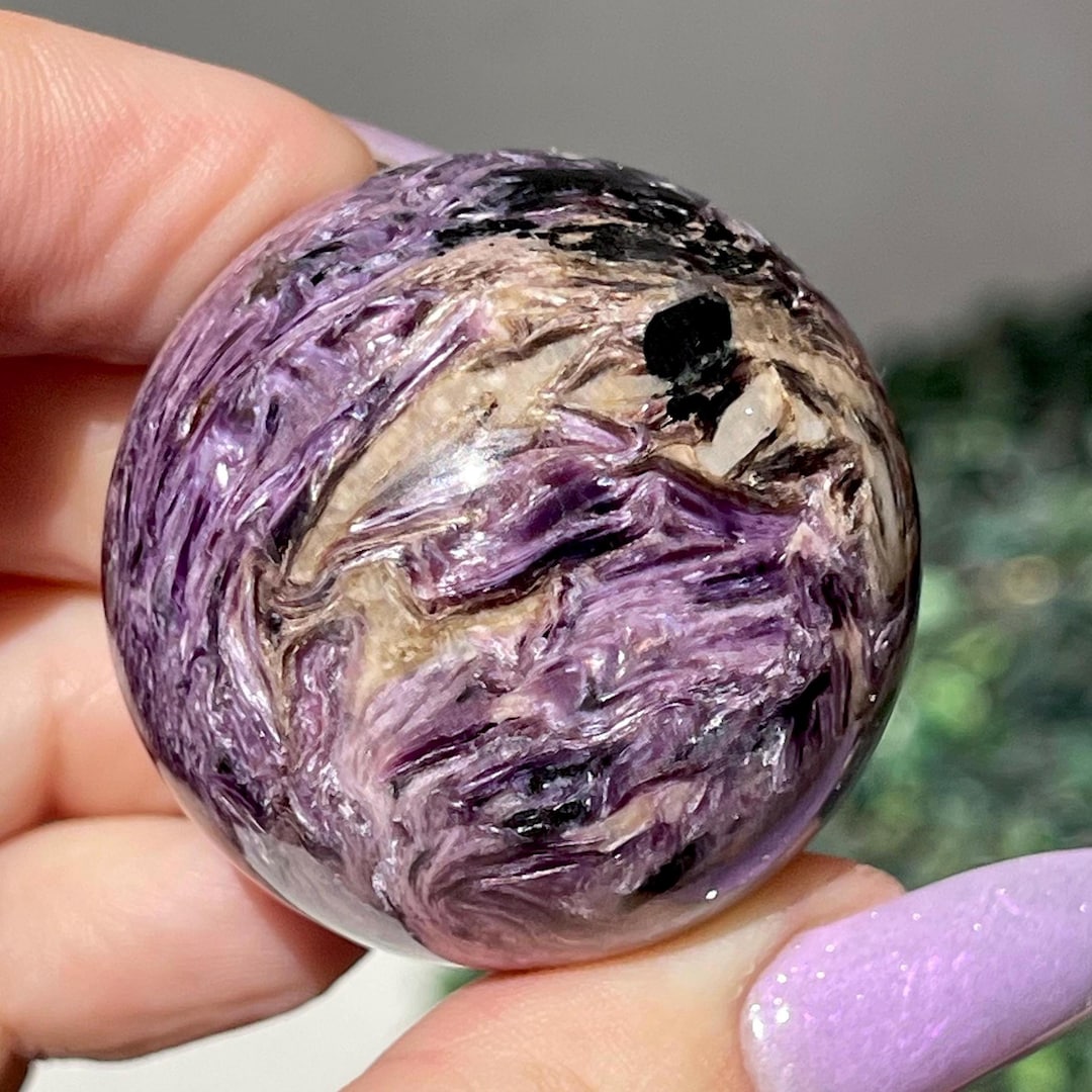 【天然石】スフィア　チャロアイト④ Charoite Sphere, Energy Crystals, Natural Chatoyant Purple Pink