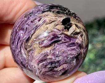 Charoite Sphere, Energy Crystals, Natural Chatoyant Purple Pink Gem Sphere, Meditation Rocks