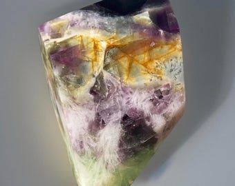 Feather Fluorite Crystal Freeform - Purple Rainbow Fluorite Specimen - Natural Crystal Stone Decor - Unique Mineral Display