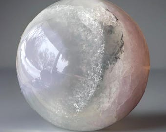 Lavender Fluorite XL Sphere, Soft Purple & Green Natural Fluorite Orb, AAA Crystal Ball with dendritic inclusions (17)