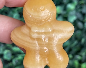 Orange Calcite Gingerbread Man Carving , Calcite Cookie man