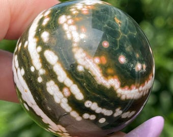 Orbicular Pink & Green Ocean Jasper Sphere, Marovato Jasper Crystal Ball, Collectors Unique Orbicular Ocean Jasper