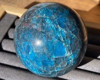 Blue Apatite Sphere: Flashy Gemmy Apatite Crystal Orb (68)