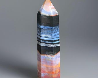Black & Purple Orange Zebra Jasper Statement Tower, Unique Natural Crystal Point, Colorful Jasper Stone with Quartz, Abstract Crystal
