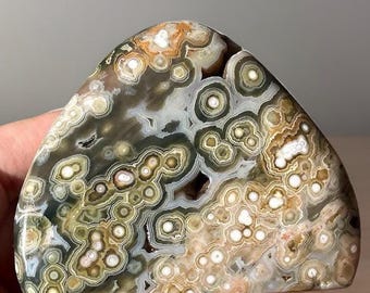 Orbicular Ocean Jasper Large Freeform Crystal, Natural Bubble Jasper Flame, Unique Madagascar Jasper with Quartz Cave’s