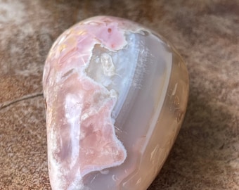 Flower Agate Pink Palm Stone, #5