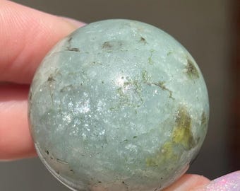 Aquamarine & Green Tourmaline Sphere with Silver Confetti Flash, Polished Mineral Specimen Ball, Collector’s Crystal (441)