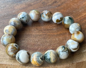 8th Vein Ocean Jasper Bracelet with large beads . Orbicular Ocean Jasper, old stock, collectors edition