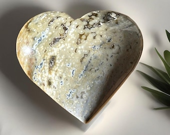 8th Vein Orbicular Ocean Jasper Heart with Bubbles and Quartz