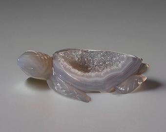 Druzy Agate Sea Turtle • Crystal Carving • Natural Stone Beach Home Decor • Unique Agate Turtle • Sparkly Animal Gem Carvings