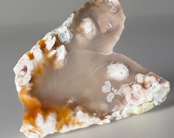Flower Agate Slab, Beautiful Green & Peach Red Flower Agate with Pink flowers - Natural Stone Slice