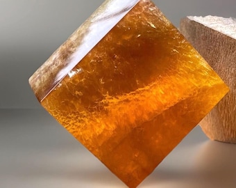 Orange & Yellow Fluorite XL Cube Block with Beautiful Banding, HQ Yellow Fluorite Crystal - #D